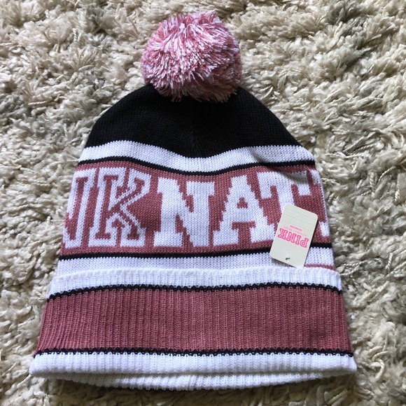 PINK Victoria's Secret Accessories - NWT pink nation Pompom beanie!